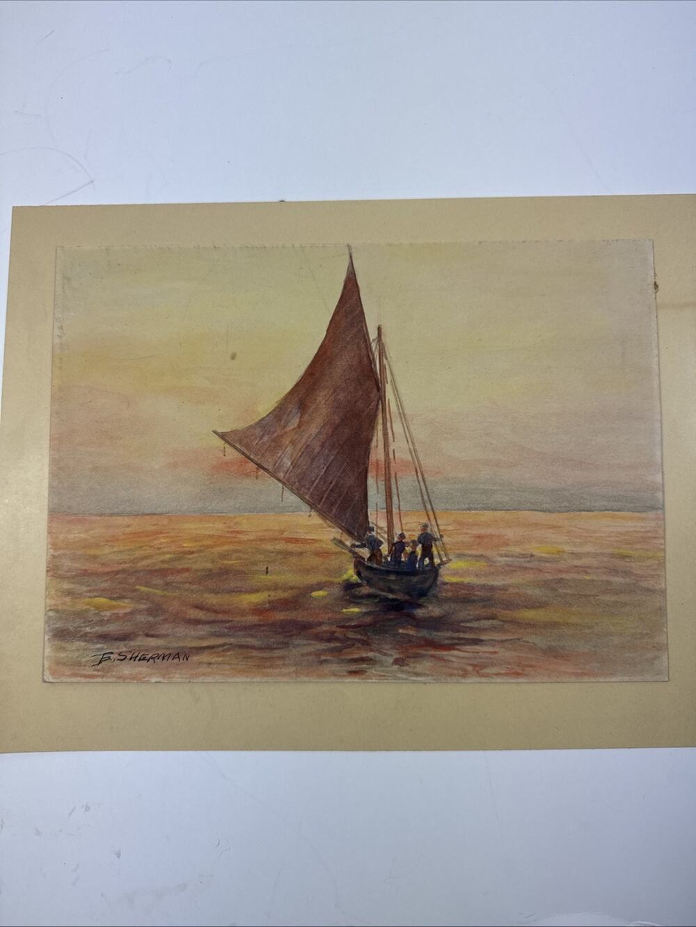 Watercolor Sailboat By E Sherman